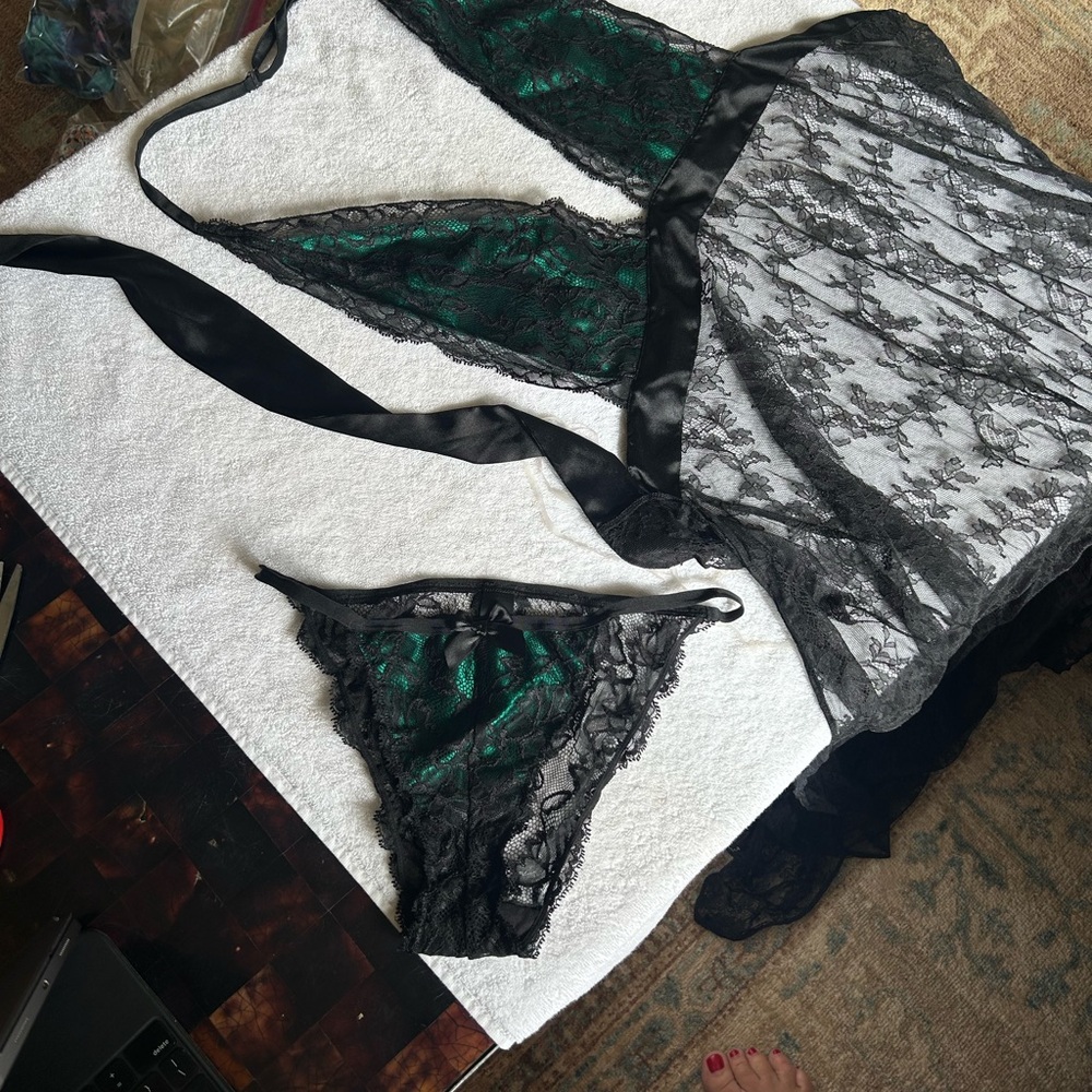 Victoria's Secret Black Lace Panties and Long open back gown Intimates